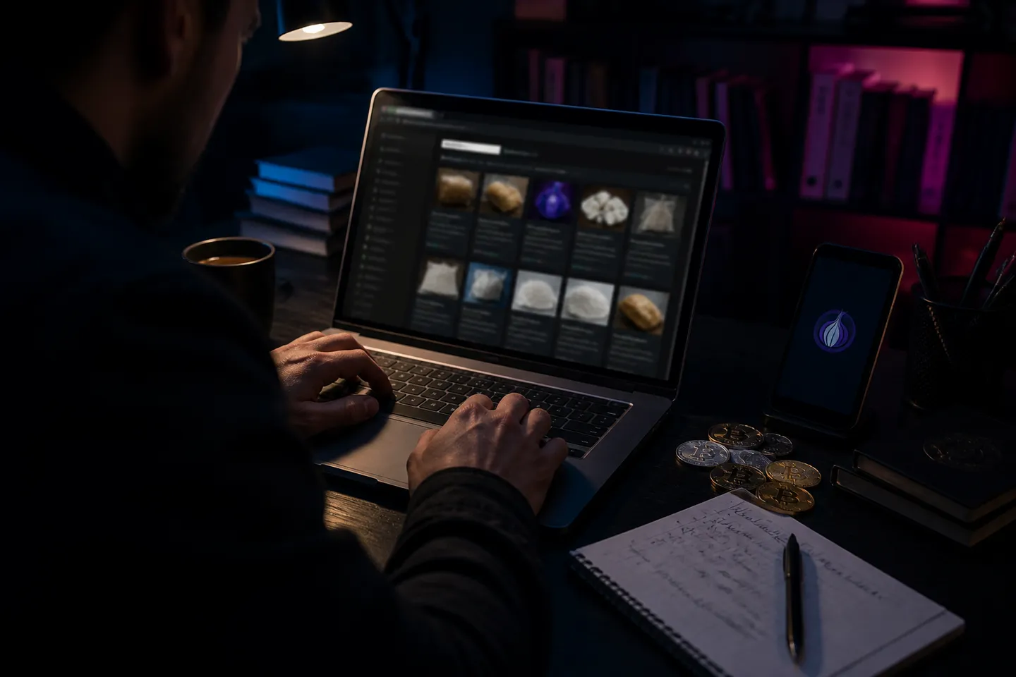 user analyzing AlphaBay market features on laptop
