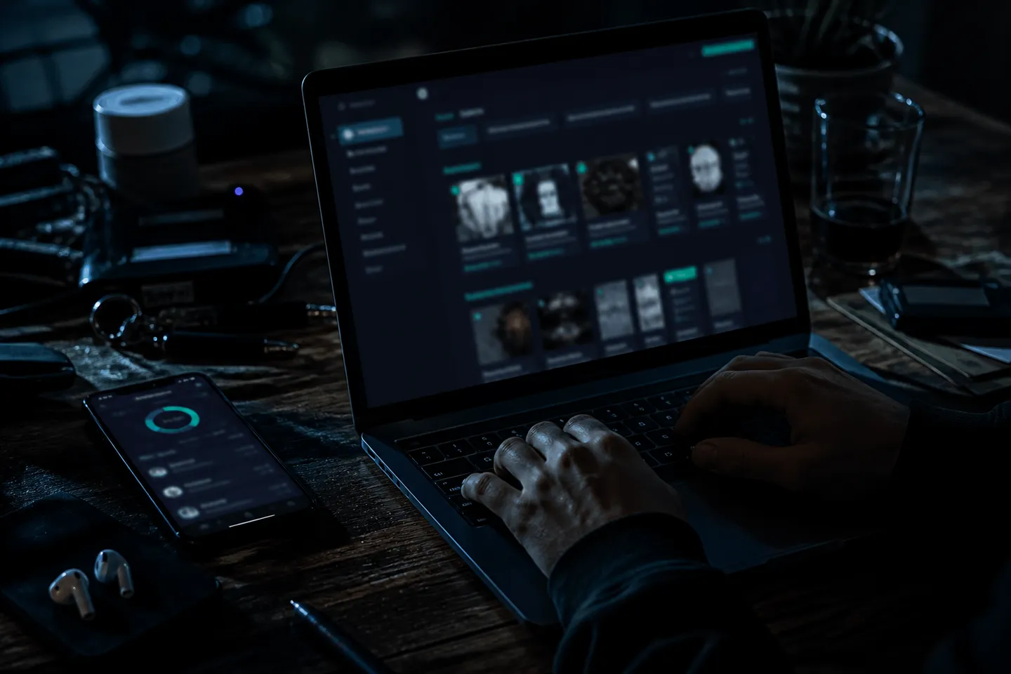 dark web marketplace transaction at a desk