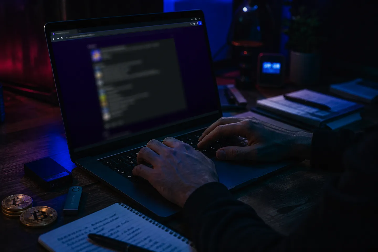 hands using laptop with Tor Browser open