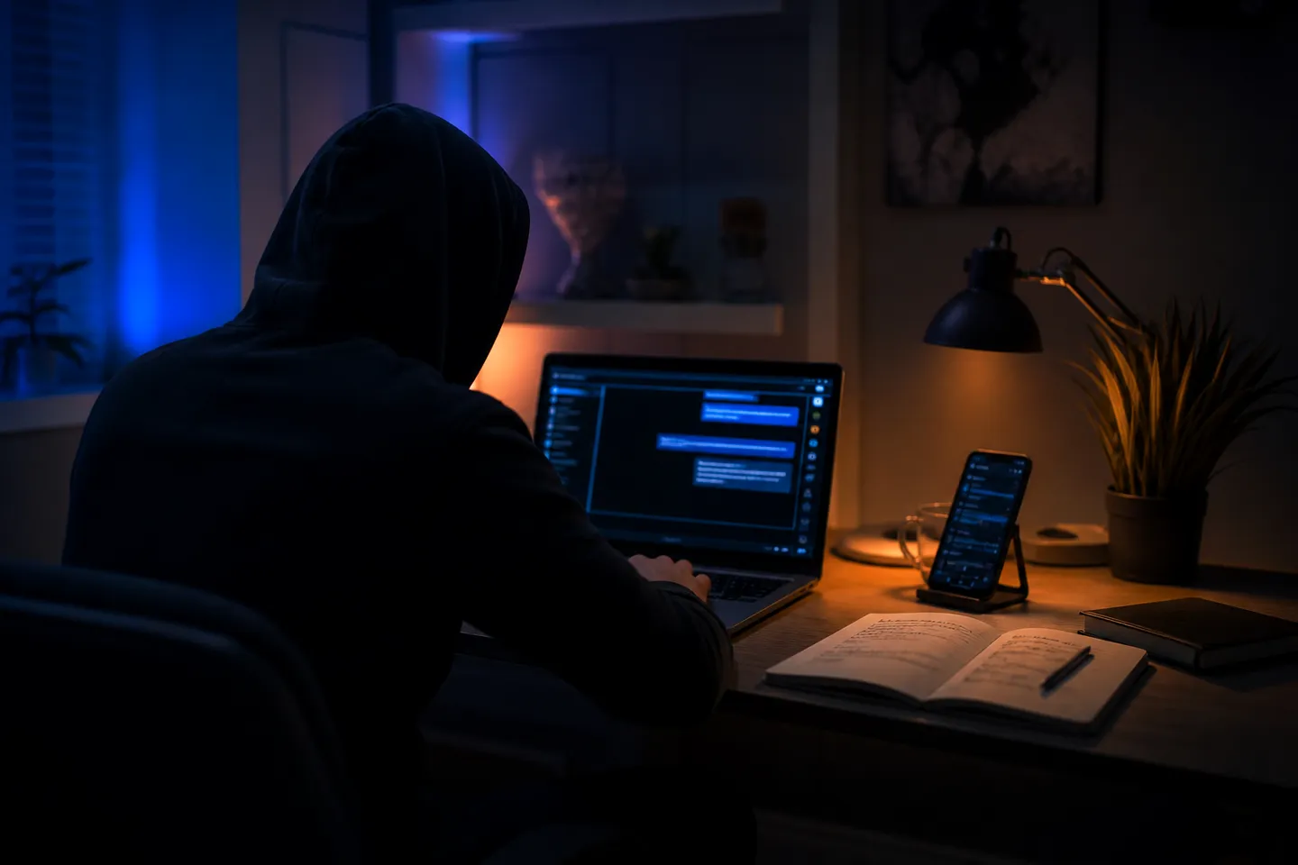 user researching darknet purchases at home