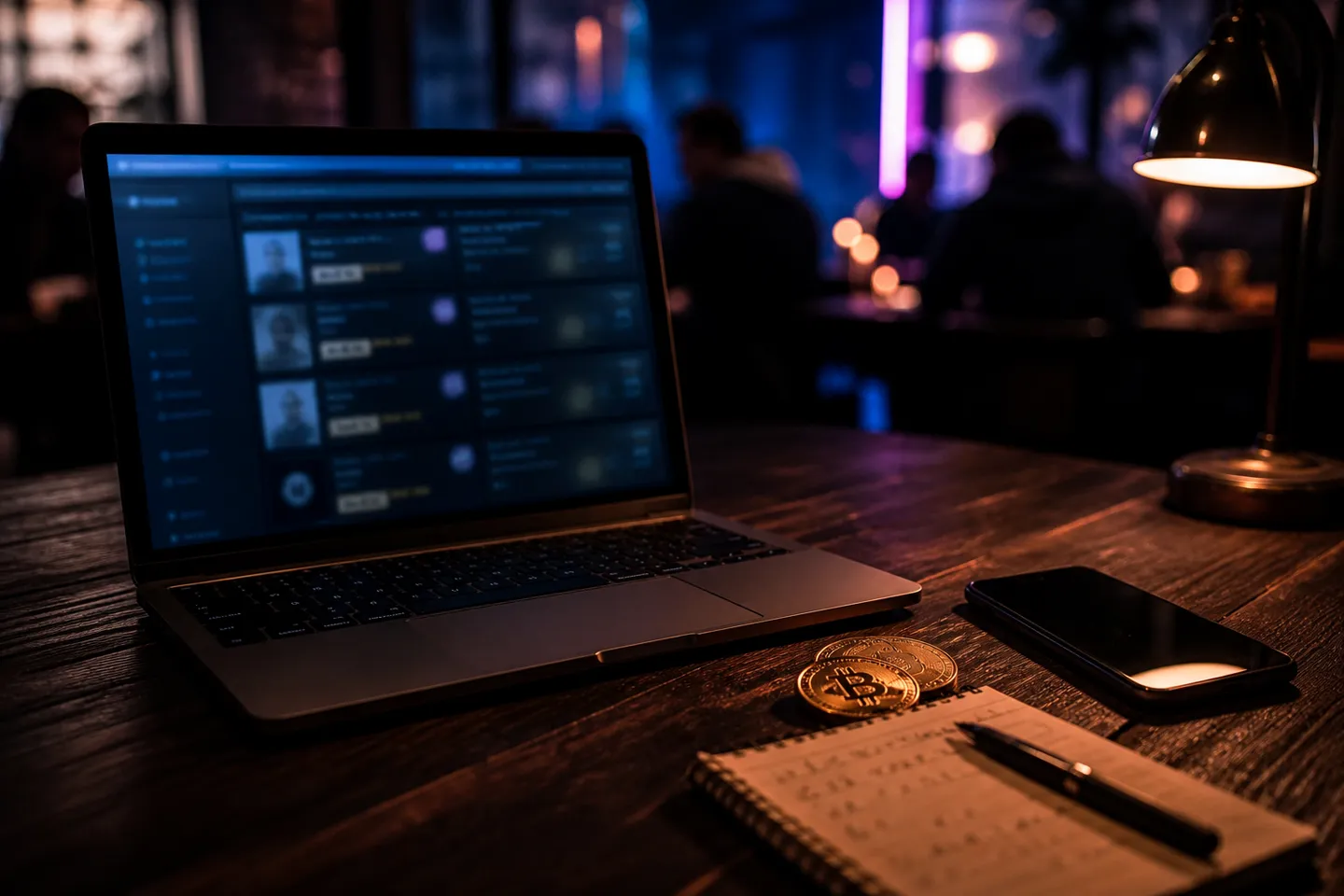 dark web transaction setup at a cafe