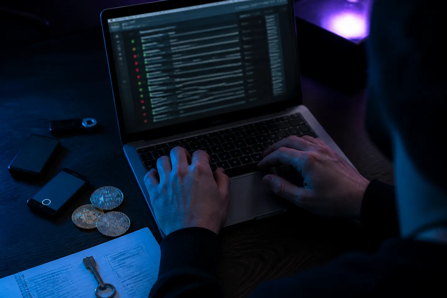 user analyzing darknet market mirrors on laptop