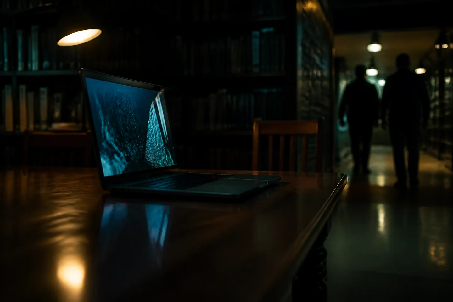 public library arrest scene with laptop