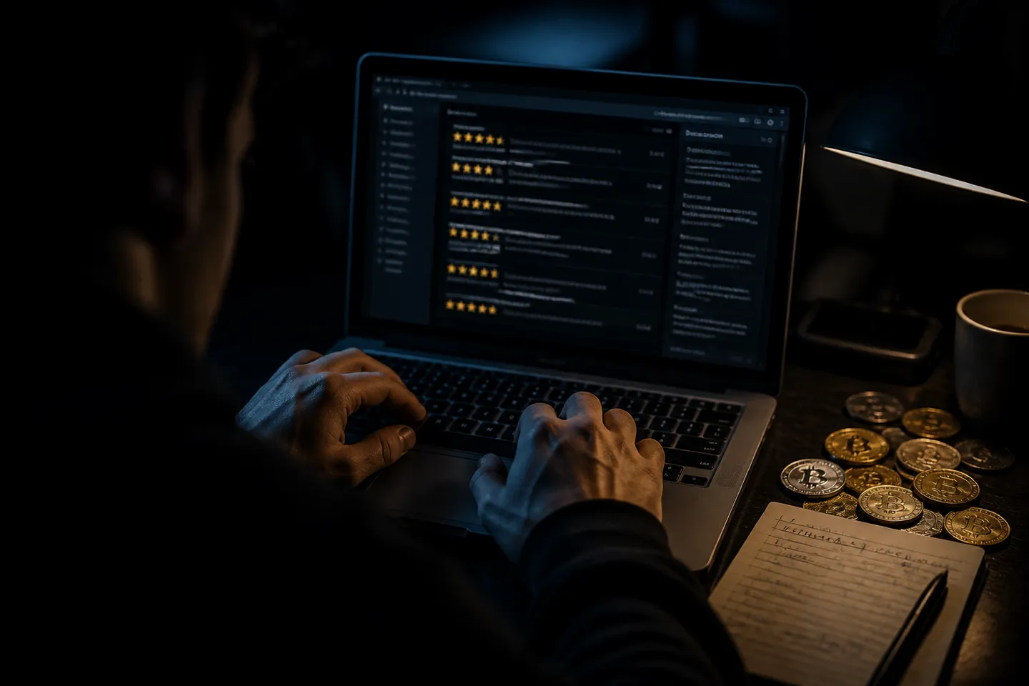 user evaluating vendor ratings on darknet marketplace